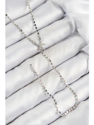 Uravas Store Pirinç Zirkon Taşlı Ezme Zincirli Deniz Yıldızı Model Gümüş Renk Y Kolye