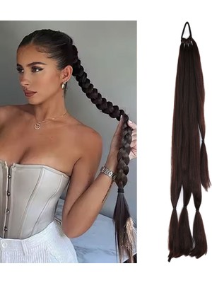 Zemira Üçlü Örgü Tokalı At Kuyruğu / Kahverengi