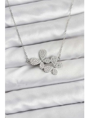 Uravas Store Çelik Zincir Gümüş Renk Zirkon Taşlı Model Kadın Kolye