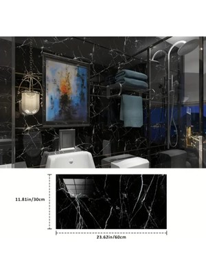 Uravas Store Siyah Mermer Desenli Alüminyum Plastik Duvar Sticker