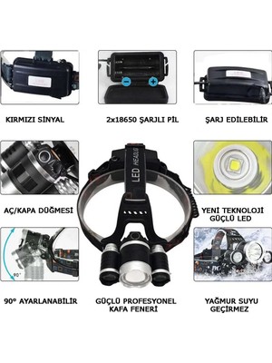 Zemira 3 Başlıklı Şarjlı Kafa Feneri WT-256
