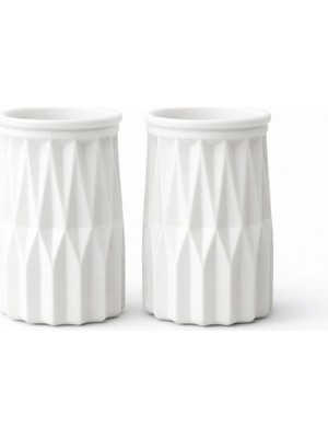Perivar Lina 2’li Dekoratif Vazo Seti Taş Tozu Beyaz Geometrik Tasarım Mini Vazo Salon Masa Üstü