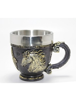 Marsilyan 3D Kabartmalı At Büstü Paslanmaz Çelik Kupa Bardak ALK4478