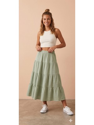 Şerice Kadın Keten Karışımlı Müslin Kumaş Astarlı Etek