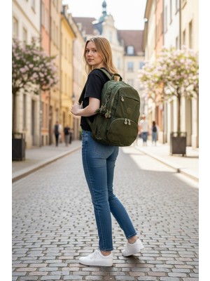 By Polo Clup Unisex Krinkıl Su Geçirmez Kumaş Büyük Boy Çok Gözlü Okul ve Seyahat Sırt Çantası