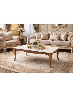 Fami Home | Lina Avangard Orta Sehpa Krem Tabla Ceviz Ayak Modern Salon Sehpası