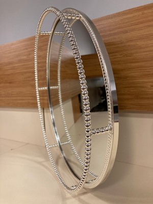 Plus Home Tepsi Dekoratif Yuvarlak Aynalı Gümüş Döküm Pirinç 35X35 cm