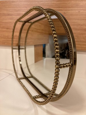 Plus Home Tepsi Dekoratif Oval Aynalı Model Döküm Pirinç Renk Antik Eskitme Boyutu 38X26 cm