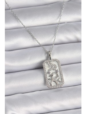 Uravas Store Çelik Gümüş Renk Zincir Oğlak Burcu Zirkon Taşlı Kadın Kolye