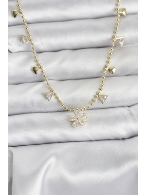 Uravas Store Pirinç Gold Renk Zirkon Taşlı Çiçek Model Kadın Kolye