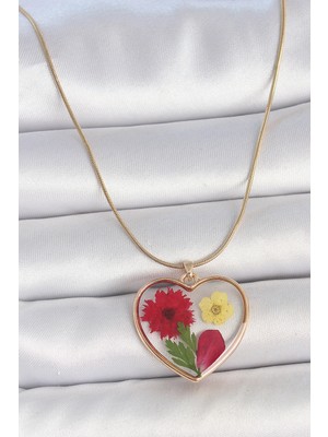 Uravas Store Çelik Gold Renk Zincir Epokis Doğal Çiçek Model Kadın Kolye