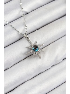 Uravas Store Çelik Zirkon Taşlı Kutup Yıldızı Model Gümüş Renk Kadın Kolye