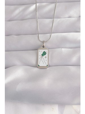 Uravas Store Çelik Gümüş Renk Beyaz Mineli Tarot Kolye