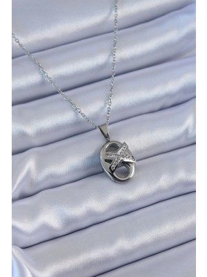 Uravas Store Çelik Gümüş Renk Zirkon Taşlı Kadın Kolye
