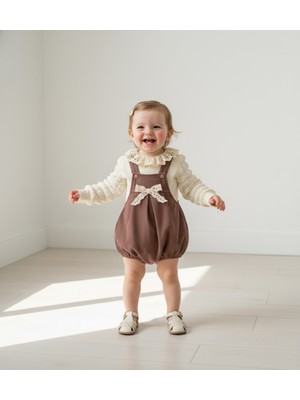 Minicayzen Bella Lace Romper Kahve Fisto Yakalı Kız Bebek Salopet