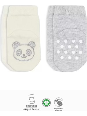 Esranın Dünyası 2'li Hayvan Figürlü Kaymaz Soket Çorap 10104 Gri Ekru