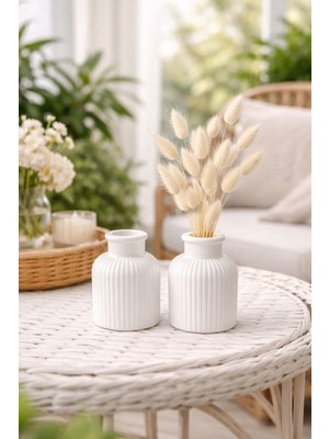 Perivar Elora Dekoratif 2'li Mini Vazo  10 cm – Dekoratif  Taş Tozu  Salon Mutfak Masa Üstü Vazo Hediye'