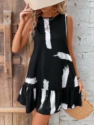 Marsilyan- Kadın Kolsuz Bisiklet Yaka Arkadan Fiyonklu Süprem Kısa Elbise