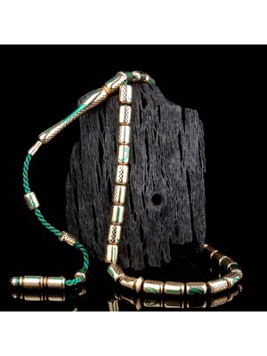 İskender Tesbih Yeşil Kapsül Kesim Işlemeli Altın Tesbih