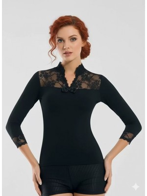Marsilyan Geniş Dantelli Patlı Uzun Kollu Elestan Bluz  2176