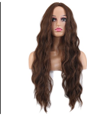 Handmade Uzun Dalgalı Kaliteli Fiber Sentetik Kahve Karamel Saç