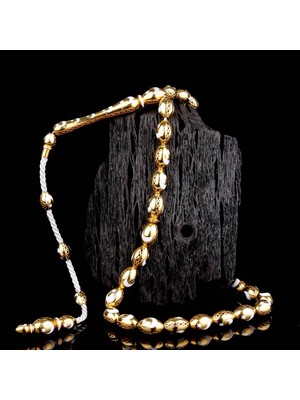 İskender Tesbih Beyaz Ay Yıldız Işlemeli Altın Tesbih