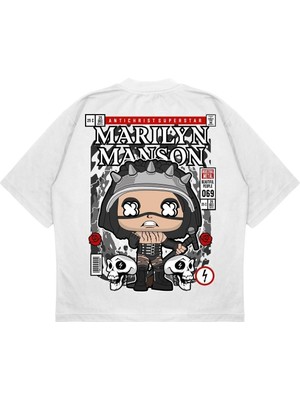 Pure Effect Unisex Oversize Marılyn Manson Sırt Baskılı Boxy Fit Kalın Kumaşlı T-Shirt