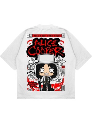 Pure Effect Unisex Oversize Alıce Cooper Sırt Baskılı Boxy Fit Kalın Kumaşlı T-Shirt