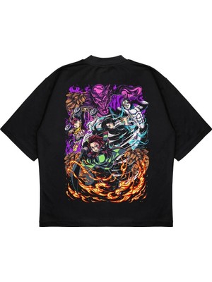Pure Effect Unisex Oversize Demon Slayer Black Serıes Baskılı Boxy Fit Kalın Kumaşlı T-Shirt