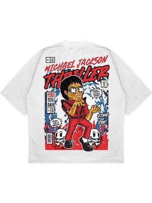 Pure Effect Unisex Oversize Mıchael Jackson Thrıller Sırt Baskılı Boxy Fit Kalın Kumaşlı T-Shirt