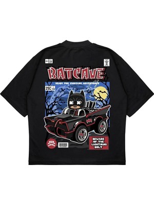 Pure Effect Unisex Oversize Batman Batcave Sırt Baskılı Boxy Fit Kalın Kumaşlı T-Shirt