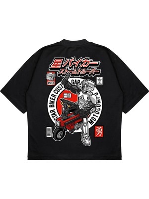 Pure Effect Unisex Oversize Motocompo Sırt Baskılı Boxy Fit Kalın Kumaşlı T-Shirt