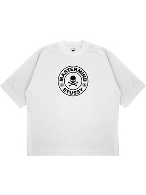 Pure Effect Unisex Oversize Mastermınd Stüssy Collab Baskılı Boxy Fit Kalın Kumaşlı T-Shirt