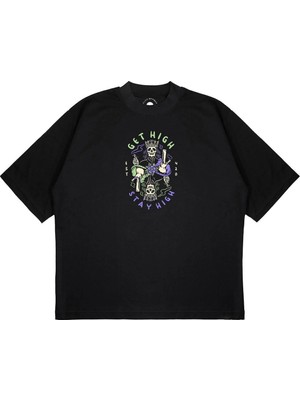 Pure Effect Unisex Oversize Get Hıgh Stay Hıgh Baskılı Boxy Fit Kalın Kumaşlı T-Shirt