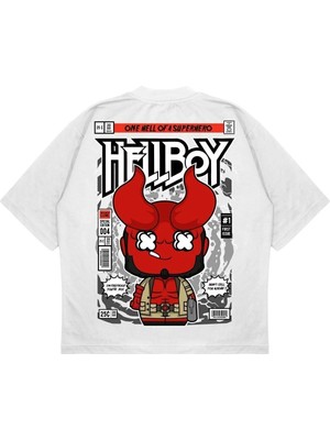 Pure Effect Unisex Oversize Hellboy Sırt Baskılı Boxy Fit Kalın Kumaşlı T-Shirt