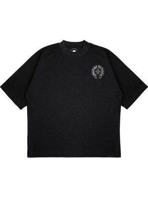 Pure Effect Unisex Oversize Chrome Hearts Baskılı Boxy Fit Kalın Kumaşlı T-Shirt