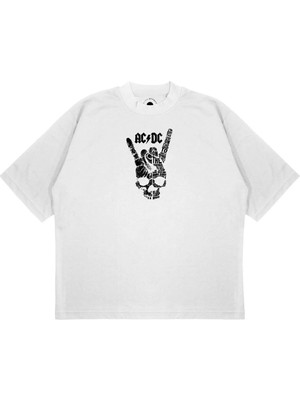 Pure Effect Unisex Oversize Ac/dc Baskılı Boxy Fit Kalın Kumaşlı T-Shirt