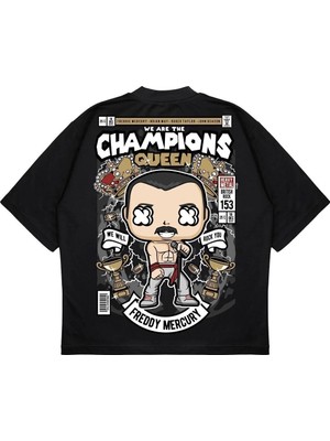 Pure Effect Unisex Oversize Champıons Sırt Baskılı Boxy Fit Kalın Kumaşlı T-Shirt