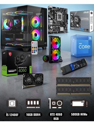 Symoon I5 12400F 16GB Ram 512 Nvme Rtx 4060 Ekran Kartlı Gametech Prime Small Akvaryum Kasalı Gaming Pc