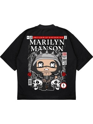 Pure Effect Unisex Oversize Marılyn Manson Sırt Baskılı Boxy Fit Kalın Kumaşlı T-Shirt