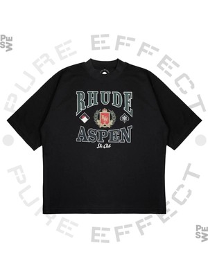 Pure Effect Unisex Oversize Rhude Aspen Skı Club Baskılı Boxy Fit Kalın Kumaşlı T-Shirt