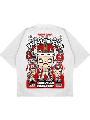 Pure Effect Unisex Oversize Freddy Mercury Sırt Baskılı Boxy Fit Kalın Kumaşlı T-Shirt