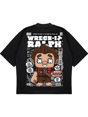 Pure Effect Unisex Oversize Wreck-It-Ralph Sırt Baskılı Boxy Fit Kalın Kumaşlı T-Shirt