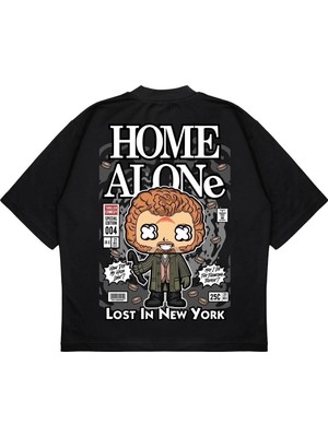 Pure Effect Unisex Oversize Home Alone 2 Sırt Baskılı Boxy Fit Kalın Kumaşlı T-Shirt