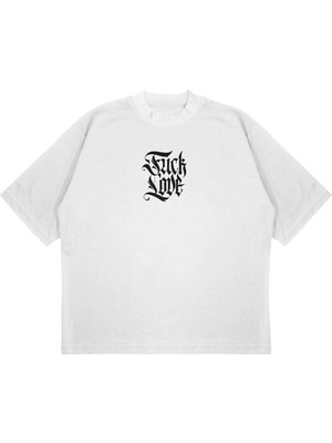 Pure Effect Unisex Oversize F*ck-Love Baskılı Boxy Fit Kalın Kumaşlı T-Shirt