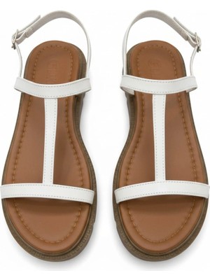 Efw %100 Hakiki Deri Krem Sandalet