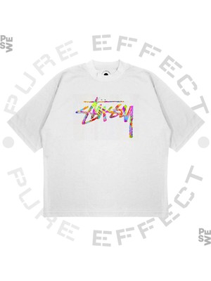 Pure Effect Unisex Oversize Gökkuşağı Yazı Baskılı Boxy Fit Kalın Kumaşlı T-Shirt