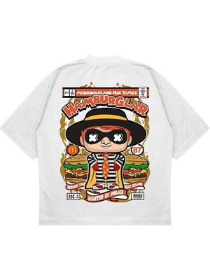 Pure Effect Unisex Oversize Hamburglar Sırt Baskılı Boxy Fit Kalın Kumaşlı T-Shirt