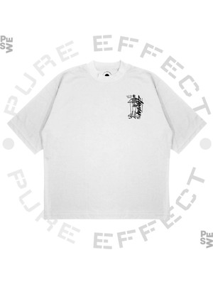 Pure Effect Unisex Oversize Stussy Skeleton Sırt Baskılı Boxy Fit Kalın Kumaşlı T-Shirt