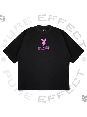 Pure Effect Unisex Oversize Antı Socıal Socıal Club Tavşan Baskılı Boxy Fit Kalın Kumaşlı T-Shirt